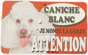 Plaque en métal Caniche Blanc