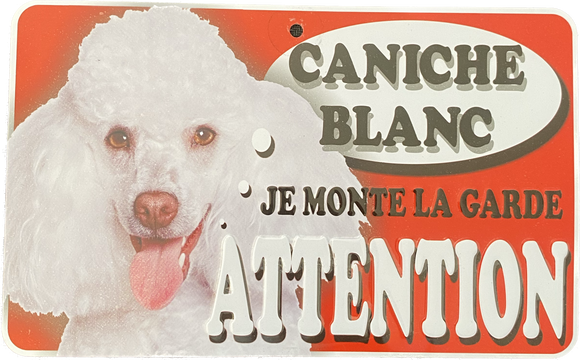 Plaque en métal Caniche Blanc