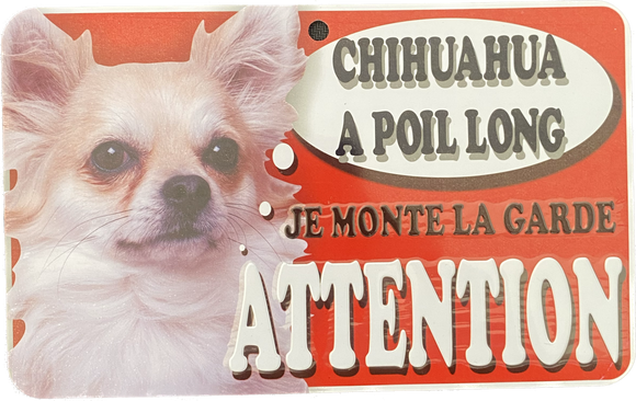 Plaque en métal Chihuahua A Poil Long