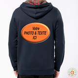 Sweat capuche contrastée avec photo et texte au choix- A personnaliser